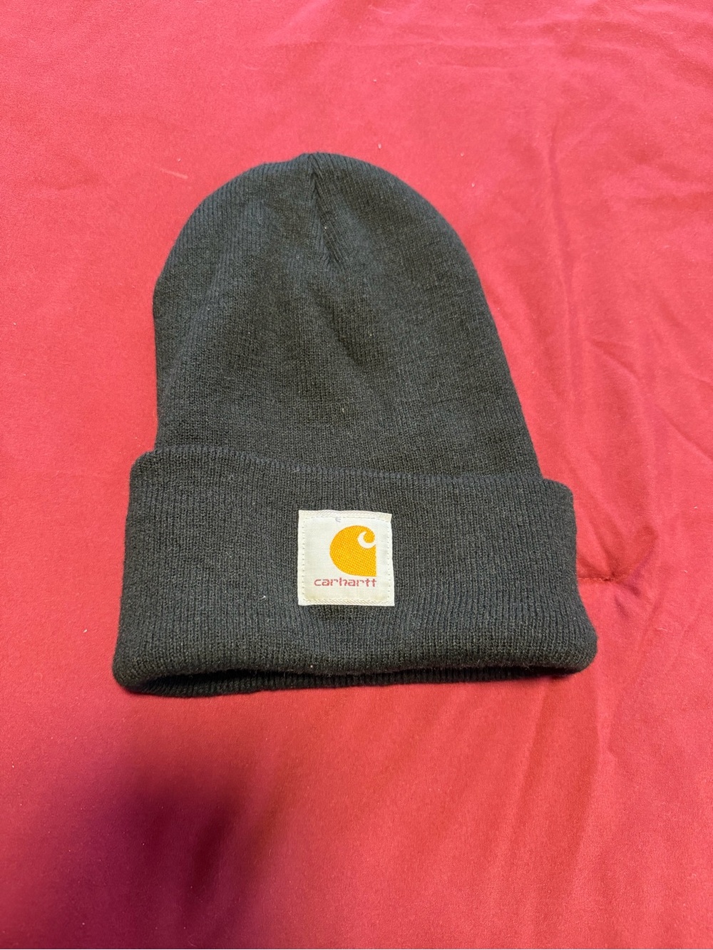 Carhartt Black Cuffed Beanie with Yellow Logo Patch